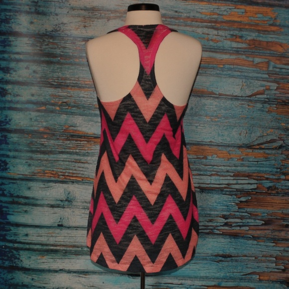 Chevron Womens Tank Coral Pink Grey S - Picture 3 of 5